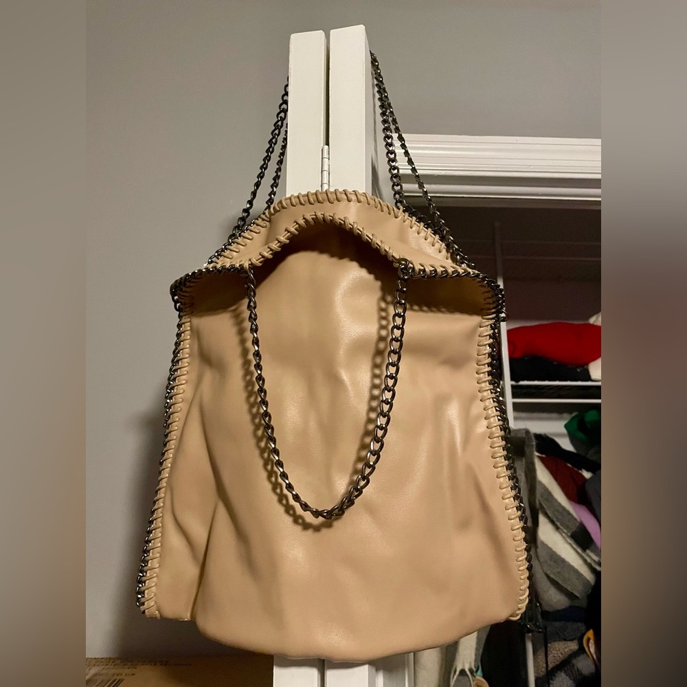 Stylish Tan Chain-Trimmed Women's Bag